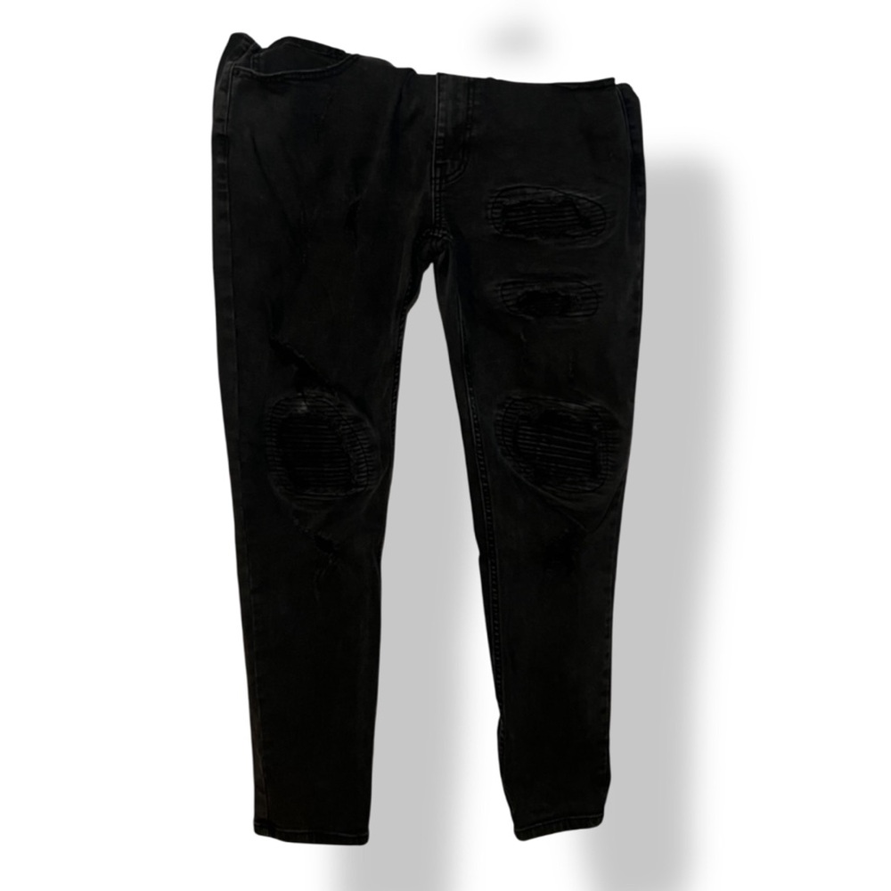 Fashion Nova Men’s Black Wash Distressed Slim Fit Jeans Size 36